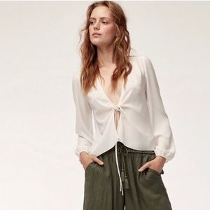 aritzia/wilfred tia tie front long sleeve blouse
